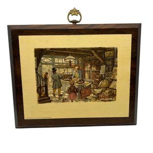 Anton Pieck Print Book Store Vintage 1966 Wood Mounted Wall Hanging Donald Art